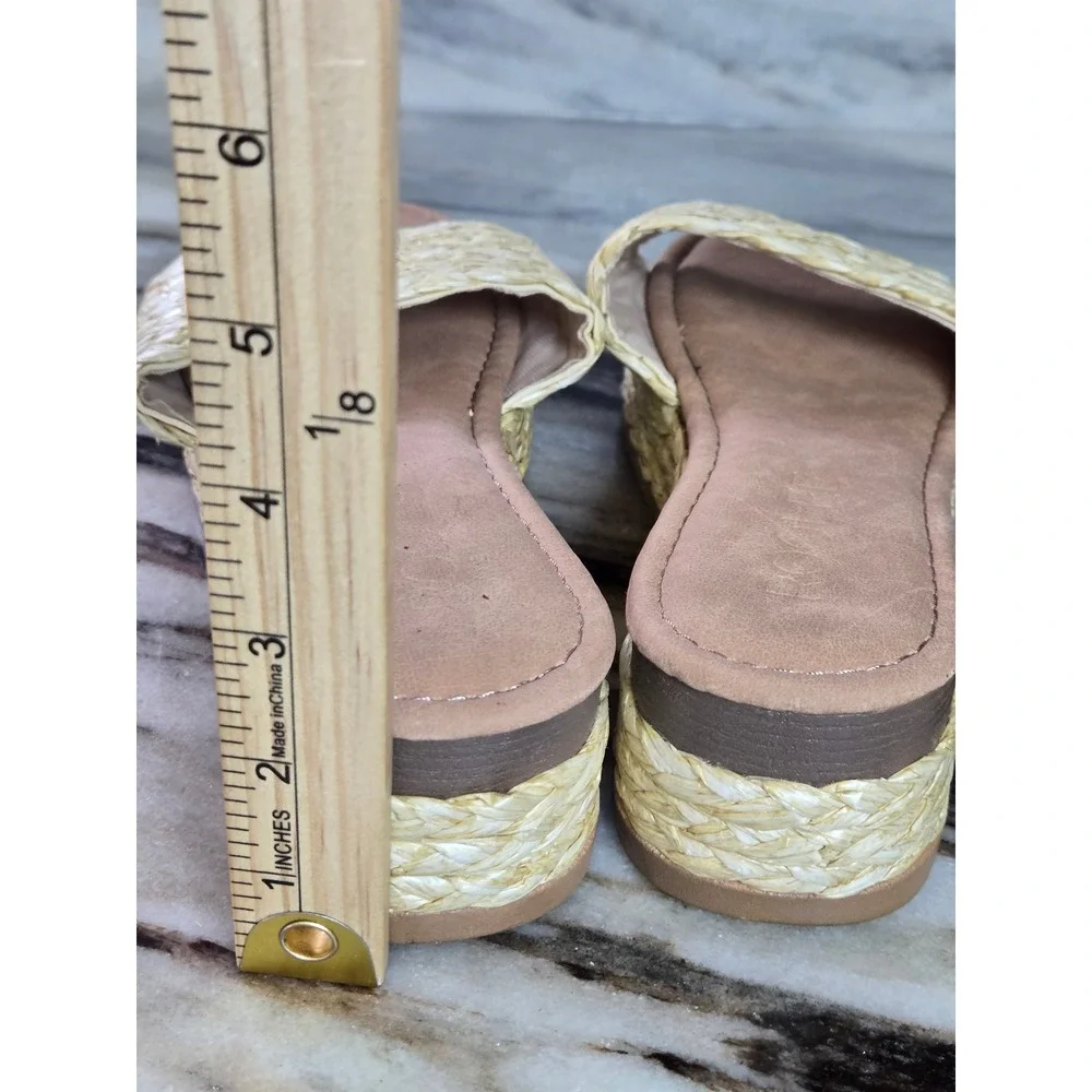 Roolee Woven Straw‎ Platform Slide Sandals Natural Tan Braided Raffia Size 7.5